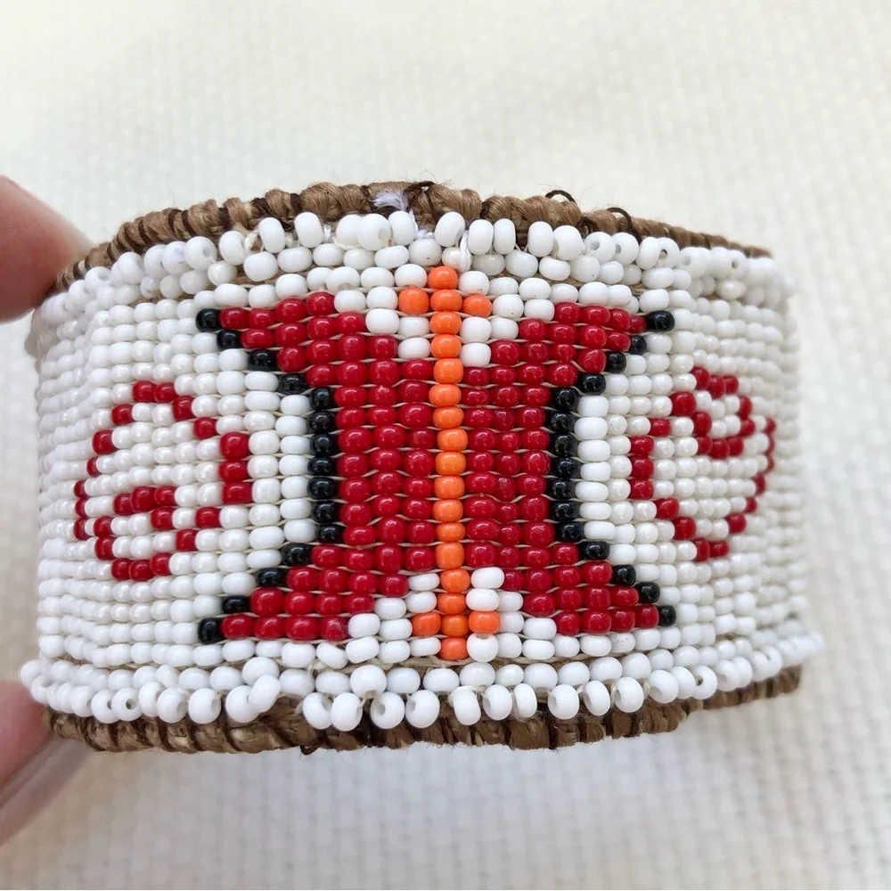 Artisan Hand-beaded Wide Cuff Bracelet butterfly and spiral design boho